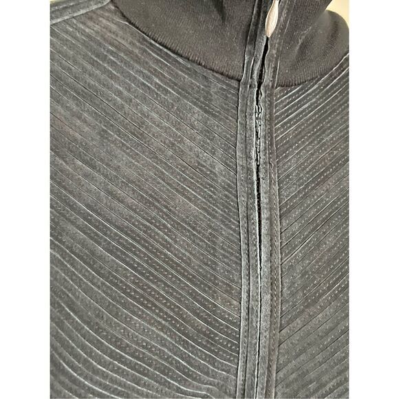 TEHAMA Black Long Sleeve Leather Front Zip Up Cardigan Sweater Size M - Picture 2 of 4